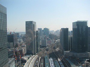 The view over rail lines heading away from Tokyo station